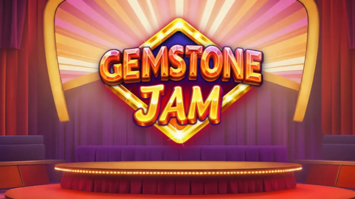 Tampilan visual mesin slot Gemstone Jam dengan simbol permata dan Lucky 7